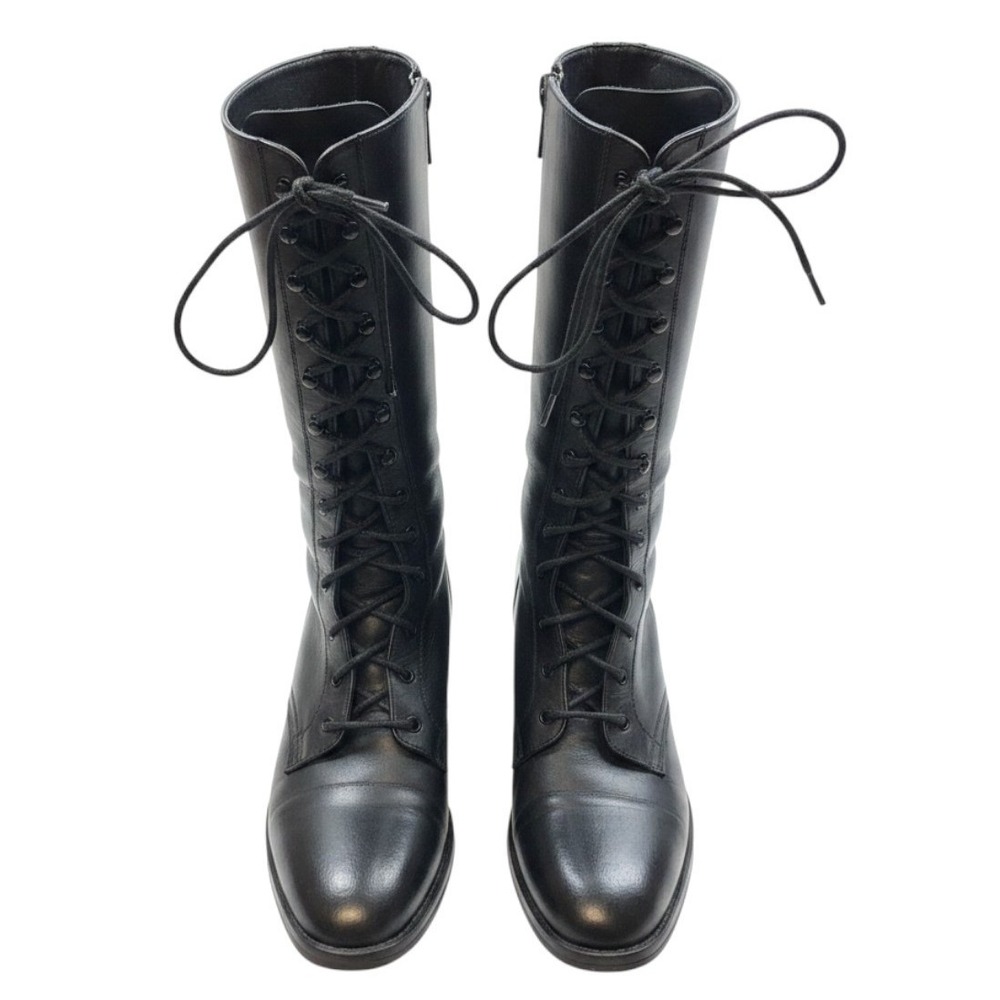 Charles David Lace Up Tall Boots Women Size 6 Black Good Leather Spain Zip